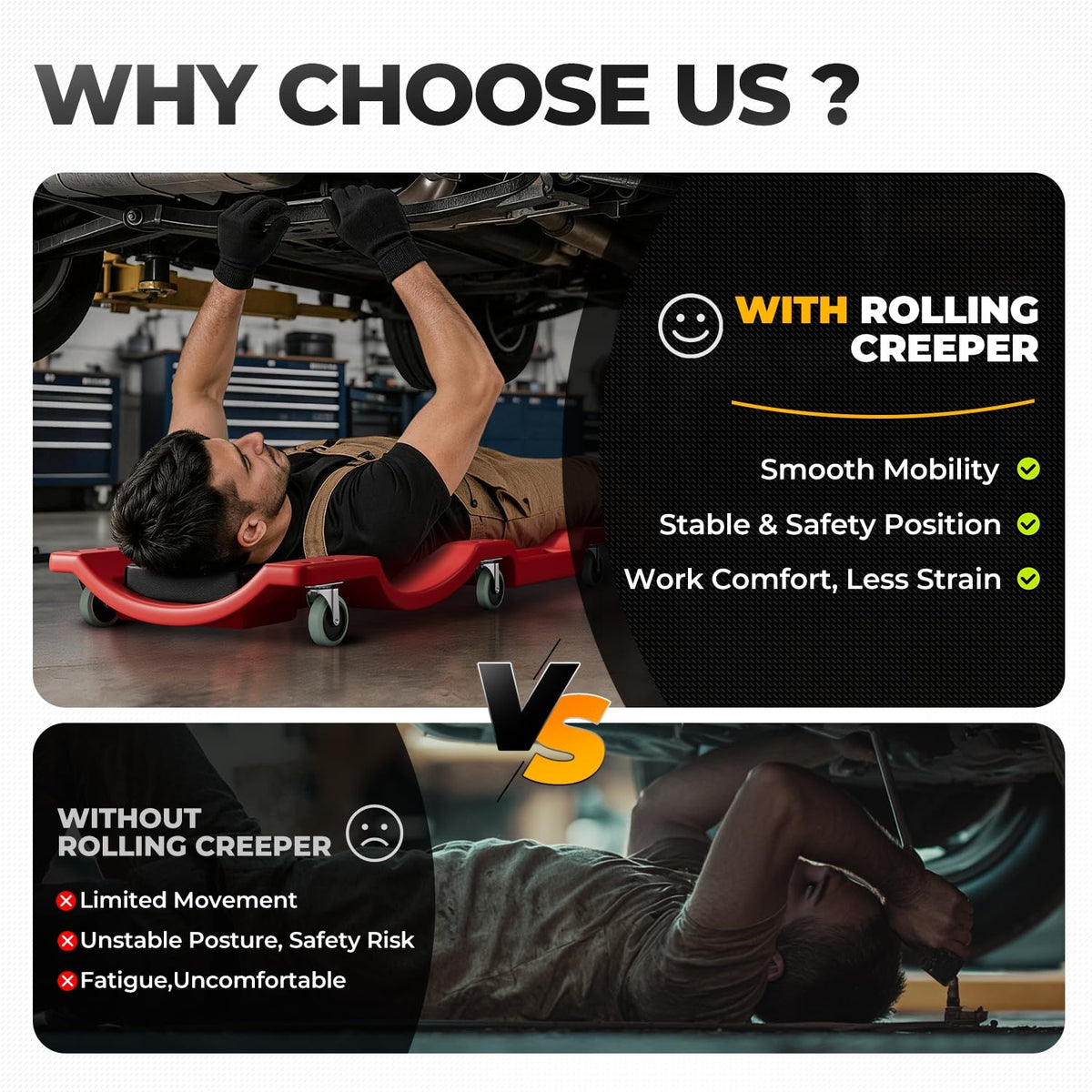 40 in Low-Profile Rolling Mechanic Creeper, Red M155