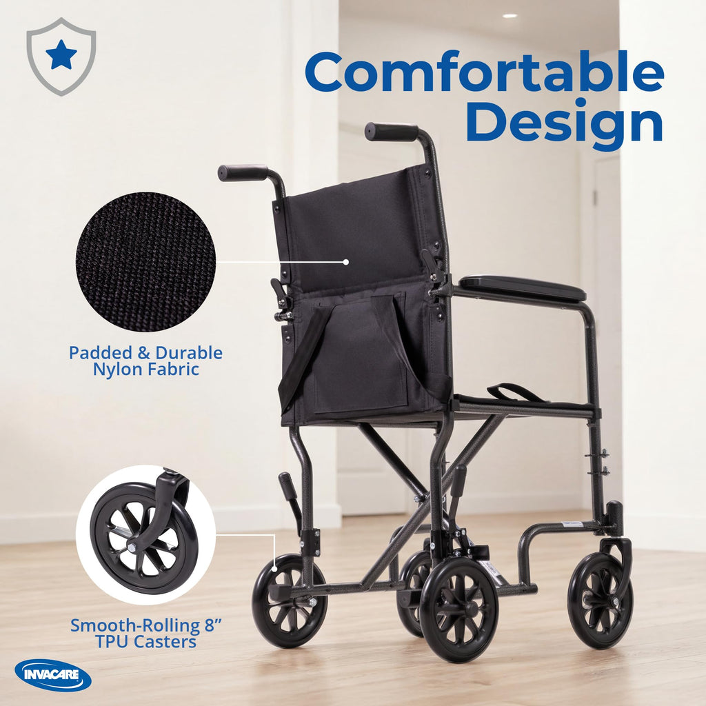 Compact Lightweight Steel Transport Wheelchair with 19in Seat E773