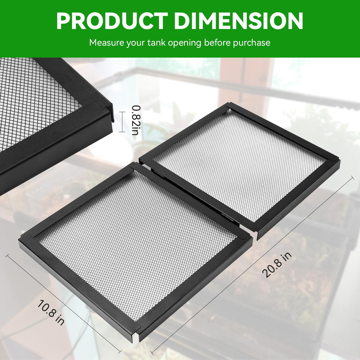 10 Gallon Tank Lid, Hinged Terrarium Screen Cover, 20.8" x 10.8" E839