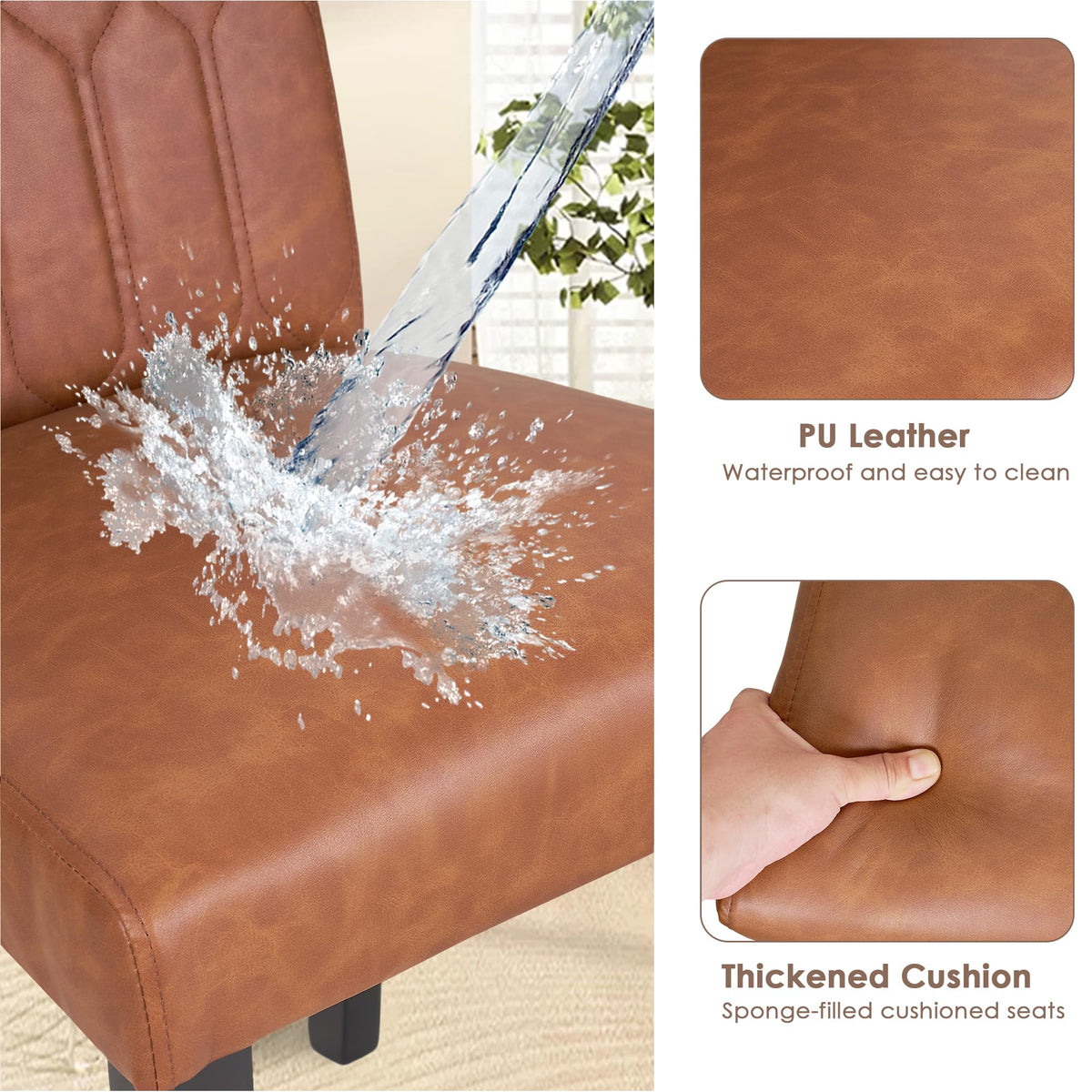 Upholstered Dining Chairs Set of 2 PU Leather Brown Z606