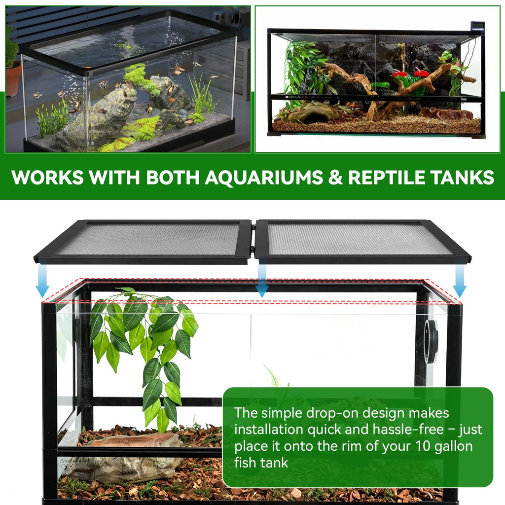 10 Gallon Tank Lid, Hinged Terrarium Screen Cover, 20.8" x 10.8" E839