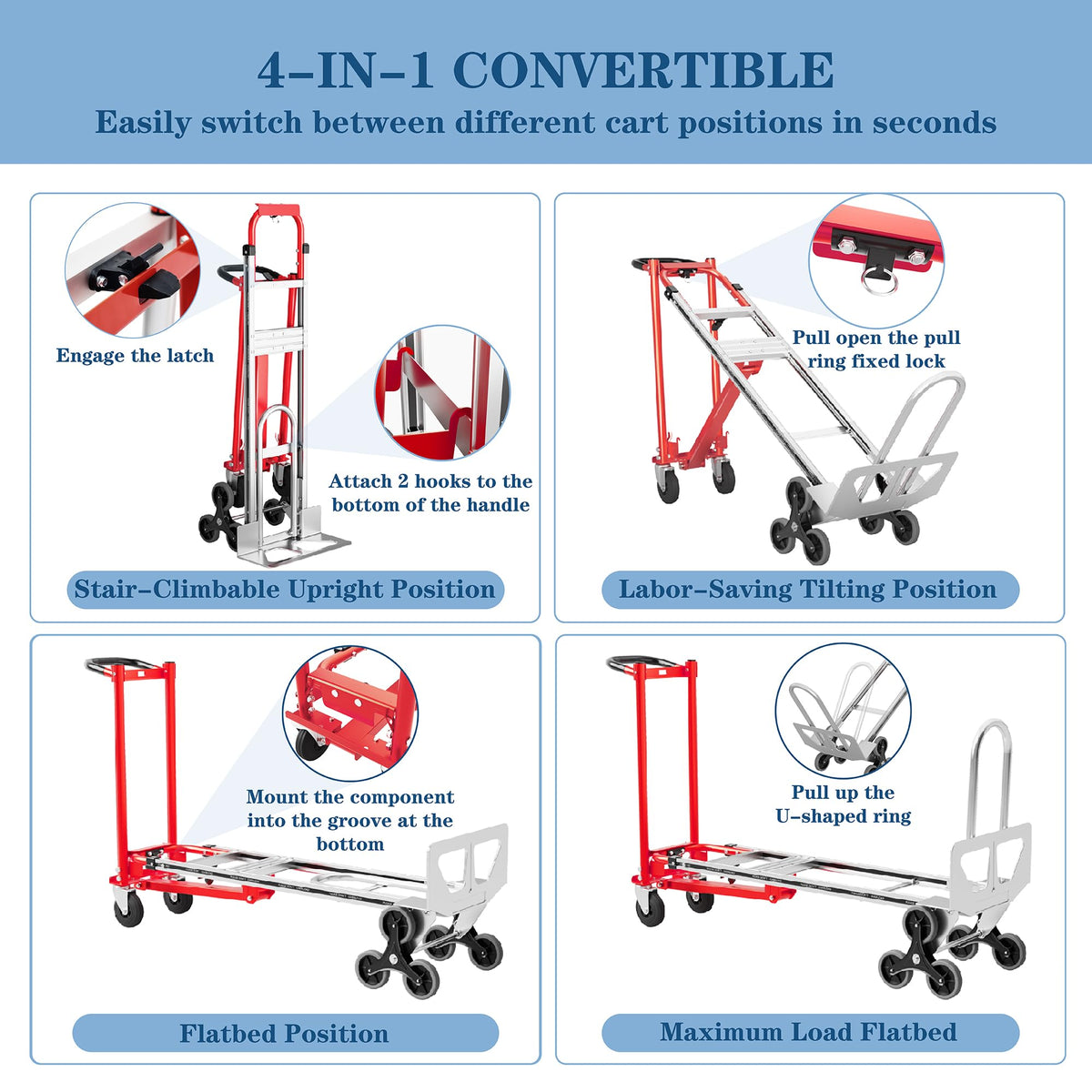 1000 lb Aluminum Steel Convertible Hand Truck I45291