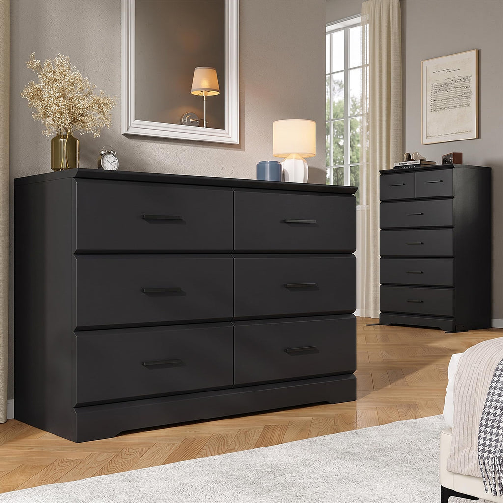 Black 6 Drawer Wood Dresser F699