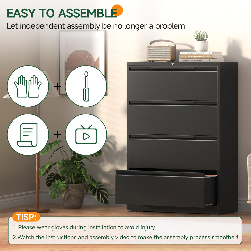 4 Drawer Metal File Cabinet with Lock D68587