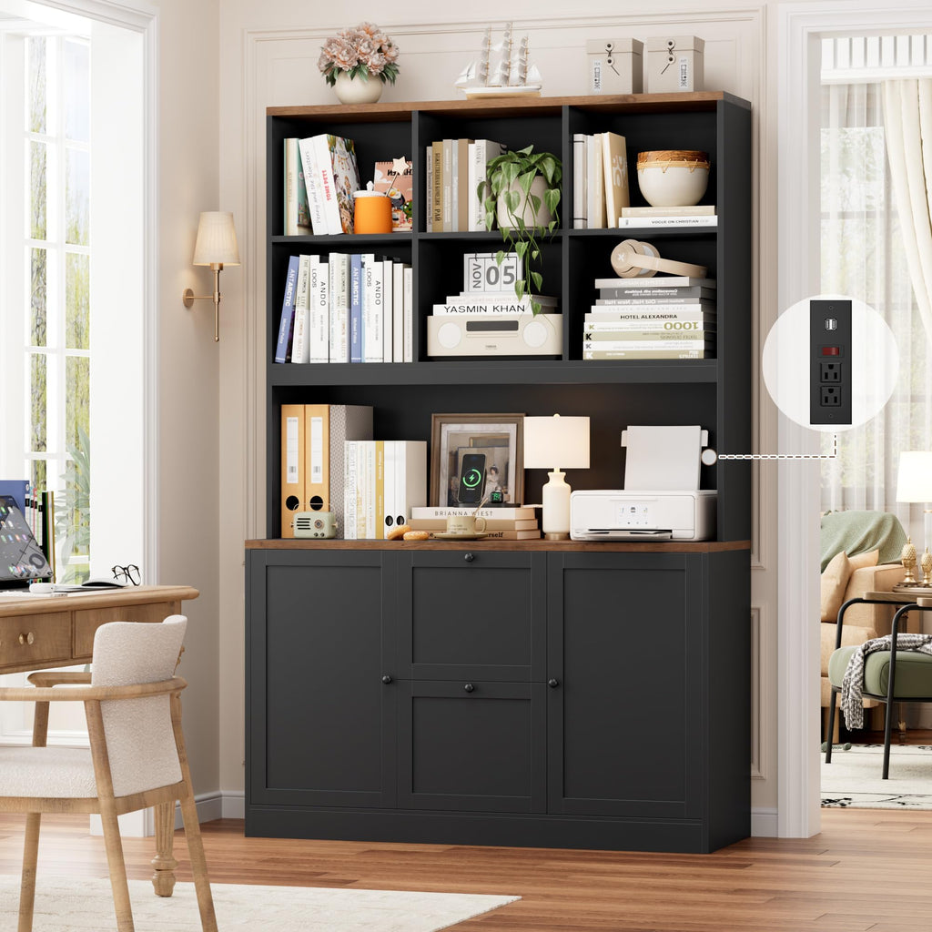 72'' Tall File Bookcase with Power Outlet & 2 Filing Drawers O600861