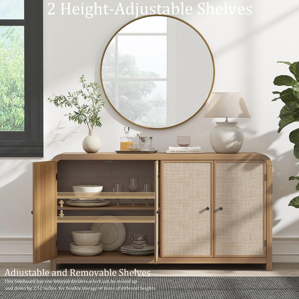 Oak Rattan Sideboard Buffet Cabinet H984