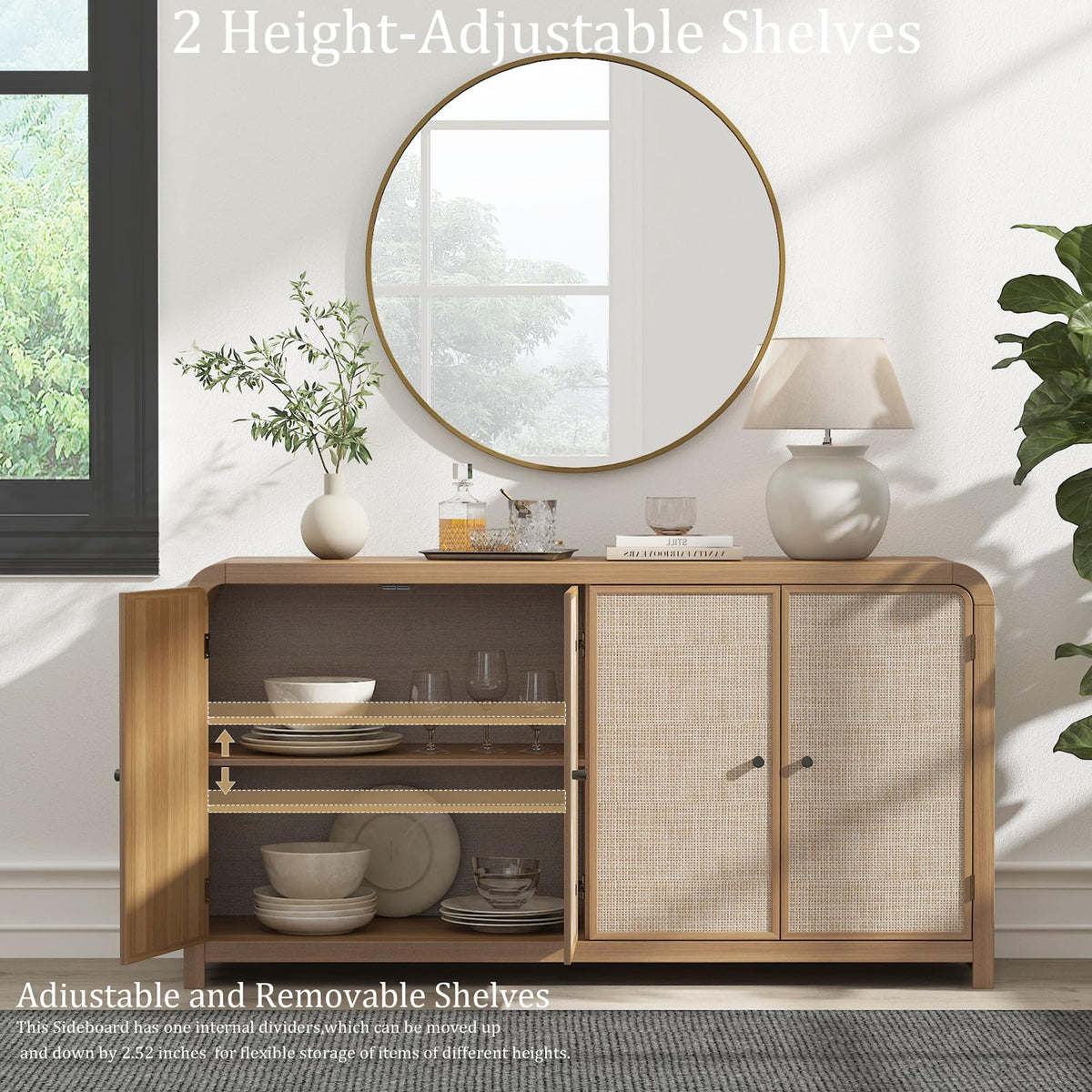 Oak Rattan Sideboard Buffet Cabinet H984