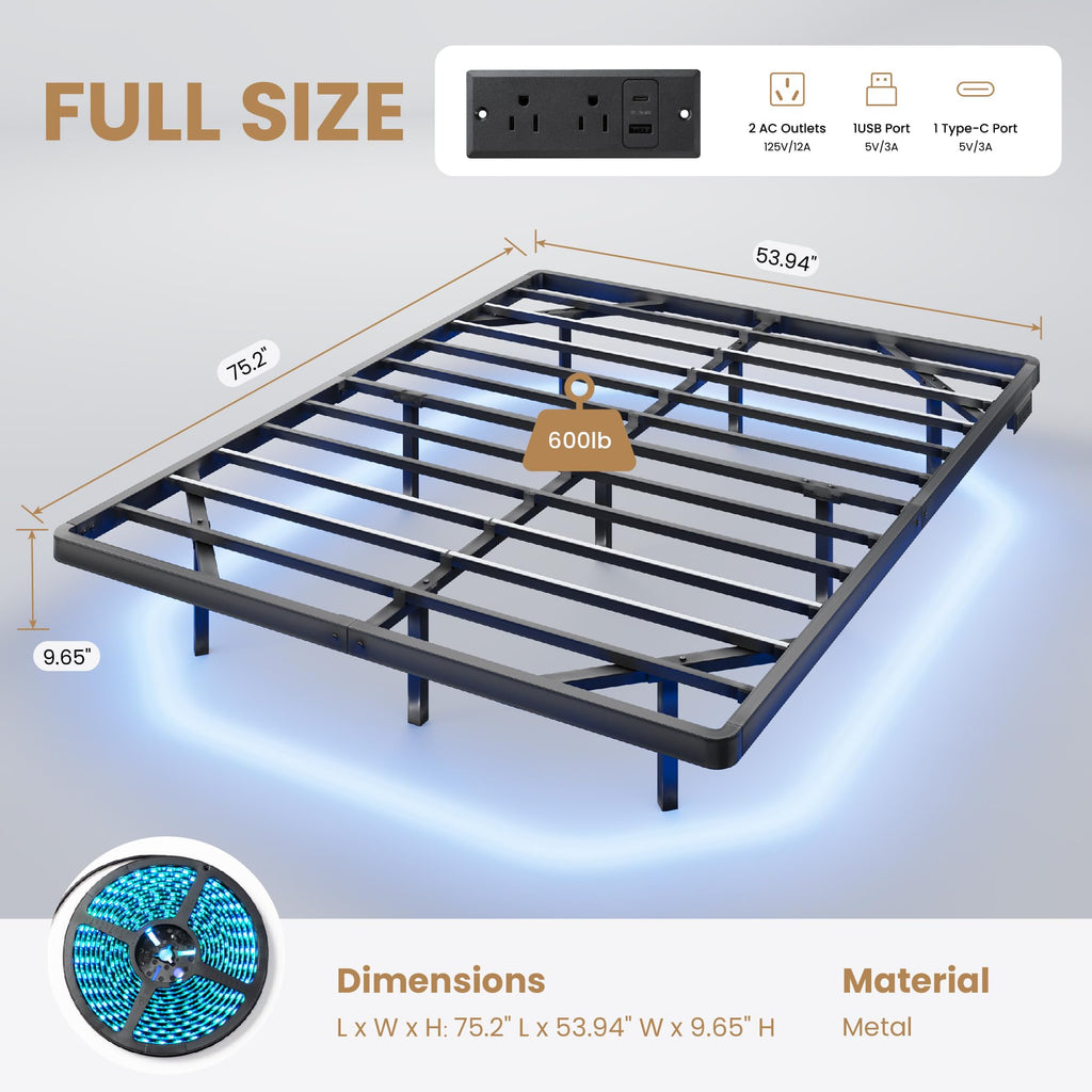 Full Size Floating Bed Frame with LED Lights, Black D18360