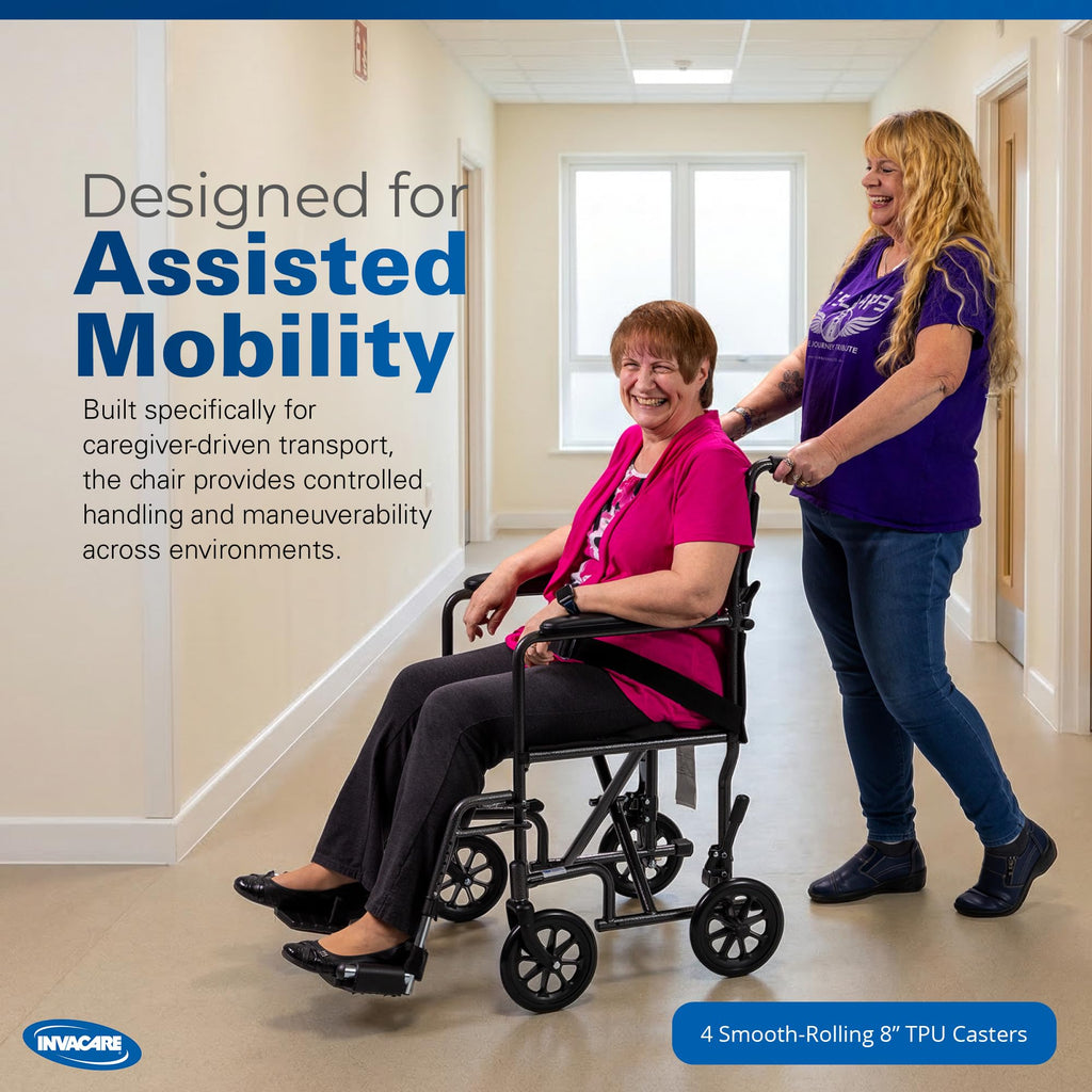 Compact Lightweight Steel Transport Wheelchair with 19in Seat E773