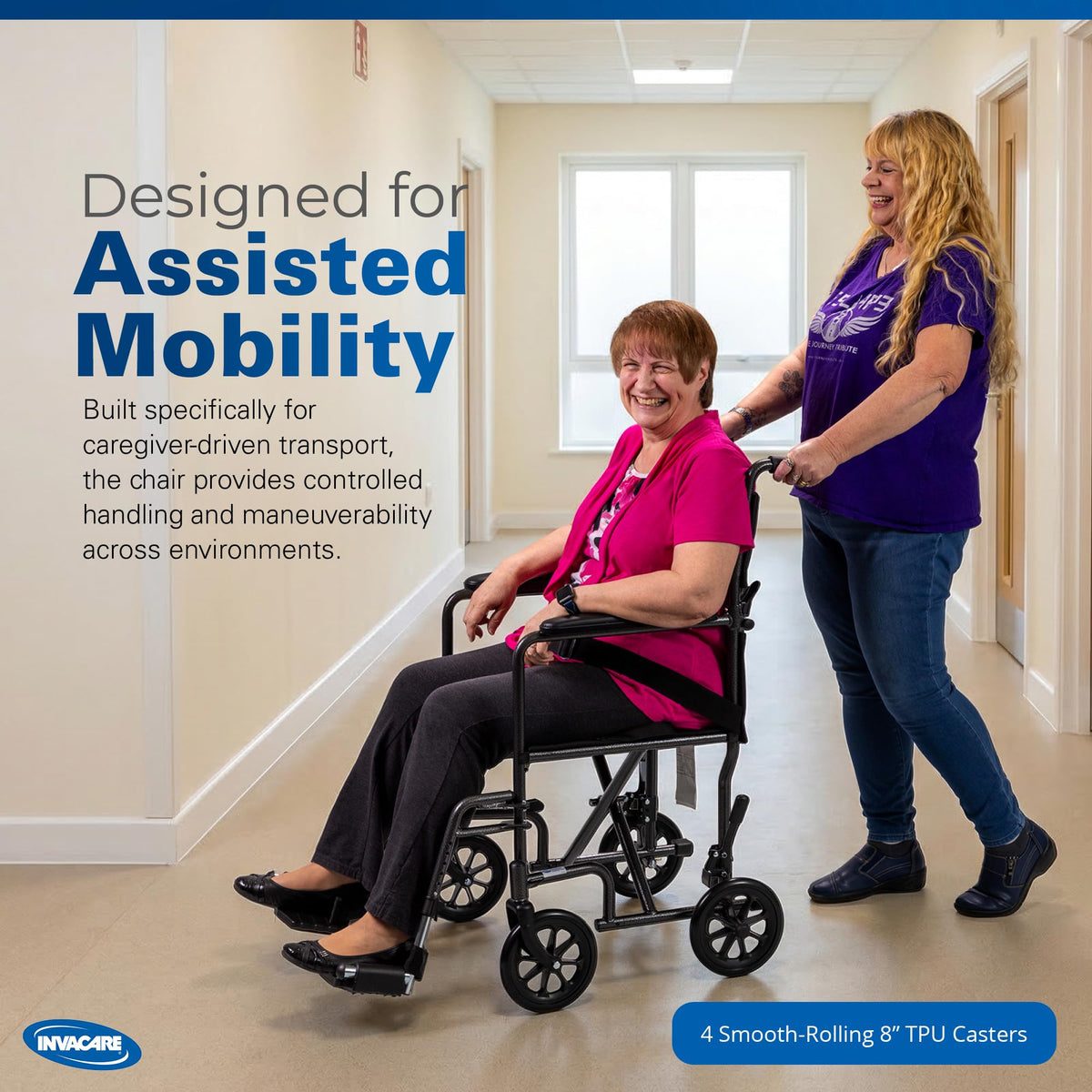 Compact Lightweight Steel Transport Wheelchair with 19in Seat E773