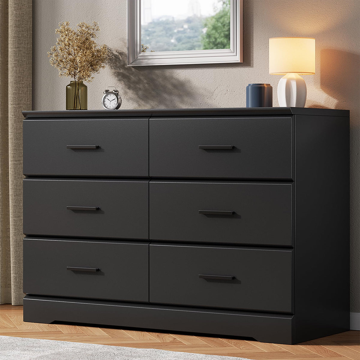 Black 6 Drawer Wood Dresser F699