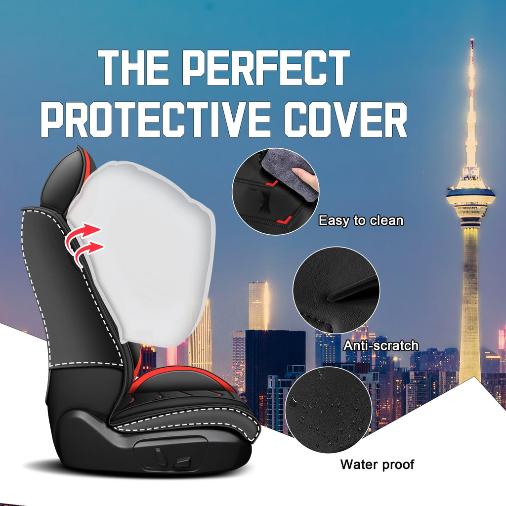 Black Red Nappa Leather Car Seat Covers Set P786