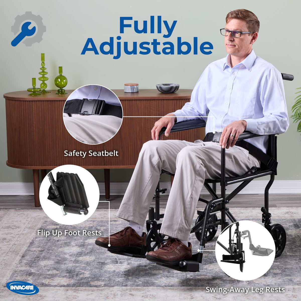 Compact Lightweight Steel Transport Wheelchair with 19in Seat E773