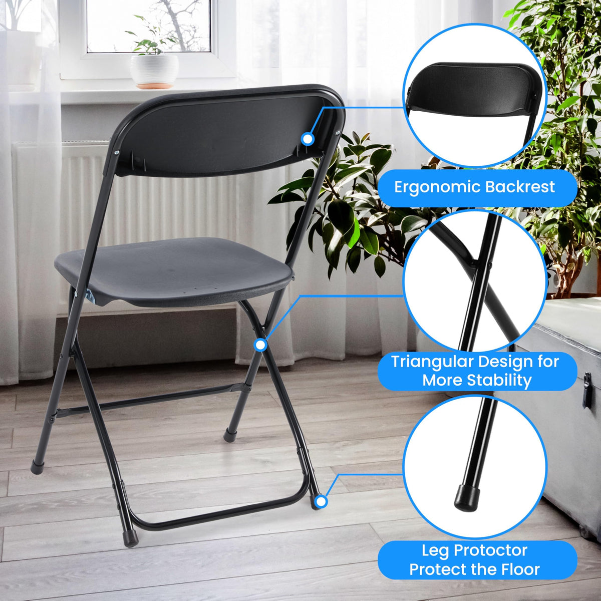 10 Pack Black Plastic Folding Chairs L194