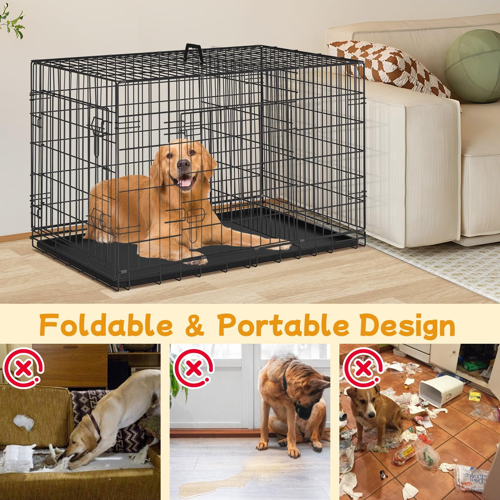 48 Inch Folding Metal Wire Dog Crate with Divider Panel & Removable Tray Y95225
