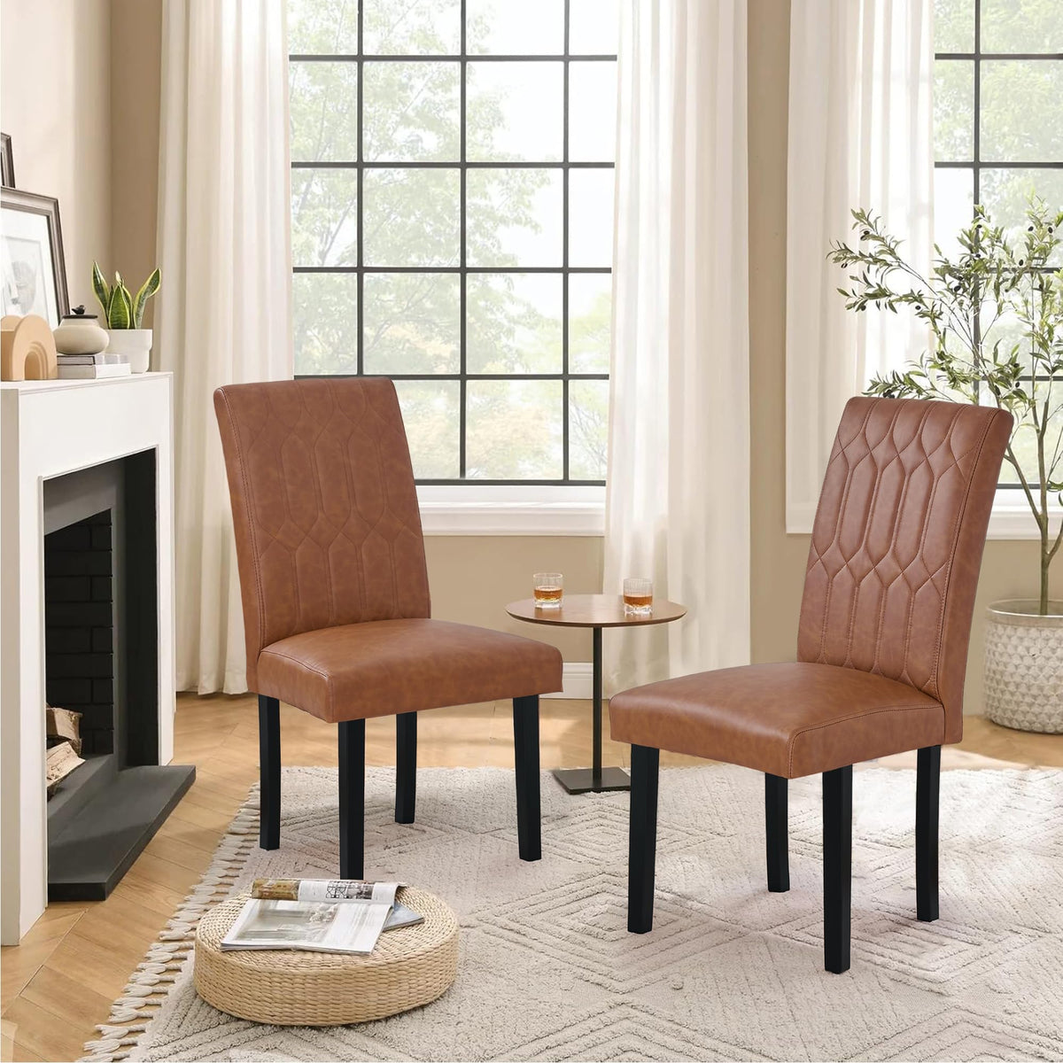 Upholstered Dining Chairs Set of 2 PU Leather Brown Z606
