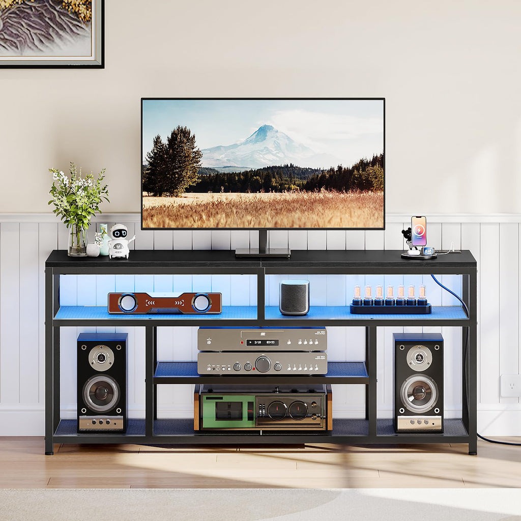 Black 4-Tier LED TV Stand with Charging Station A74160