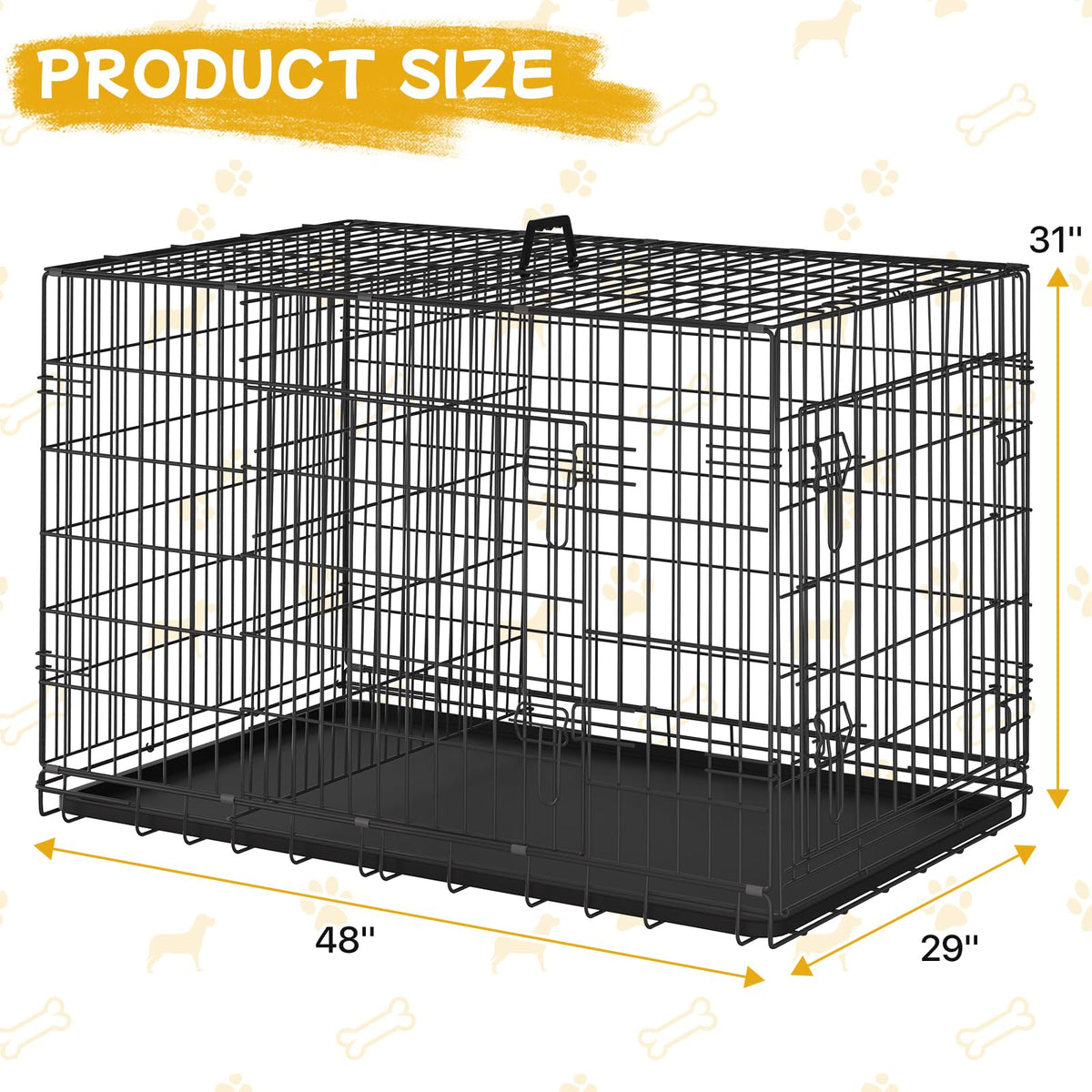 48 Inch Folding Metal Wire Dog Crate with Divider Panel & Removable Tray Y95225