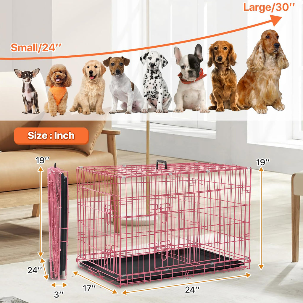 Folding Metal Dog Crate with Tray & Divider O8238