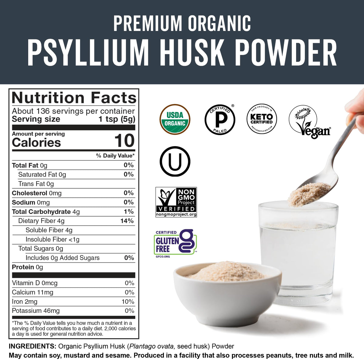 Organic Psyllium Husk Powder, 24 oz X196