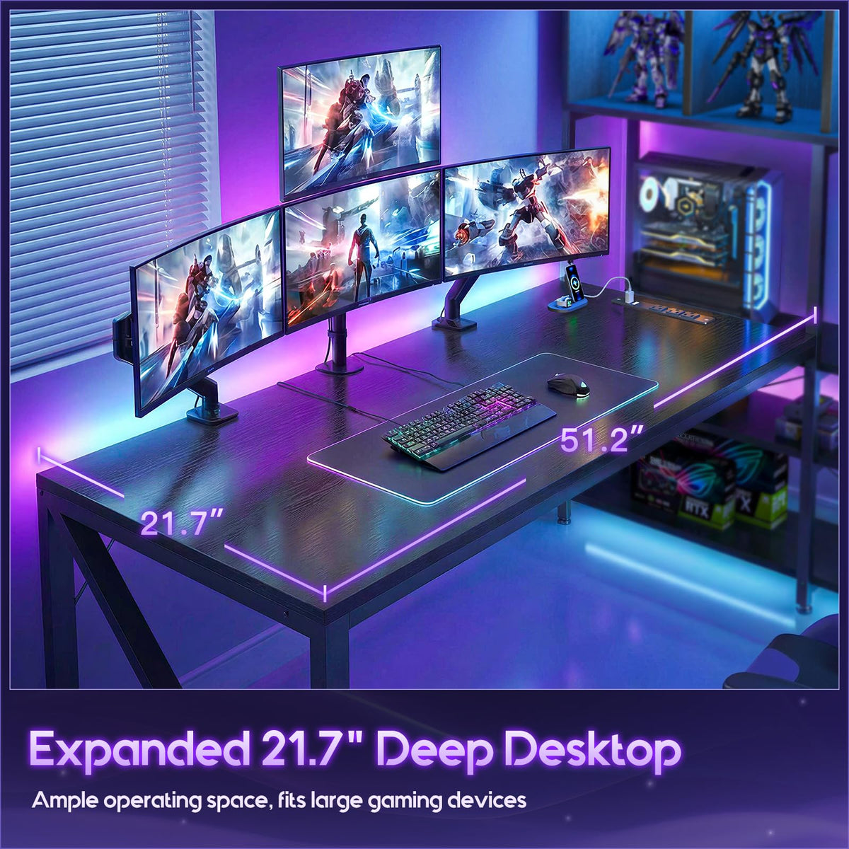 63" L Shaped Gaming Desk with Display Hutch E9190