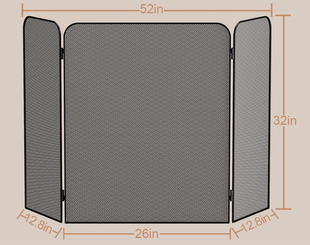 Iron 3-Panel Fireplace Screen Spark Guard H81141