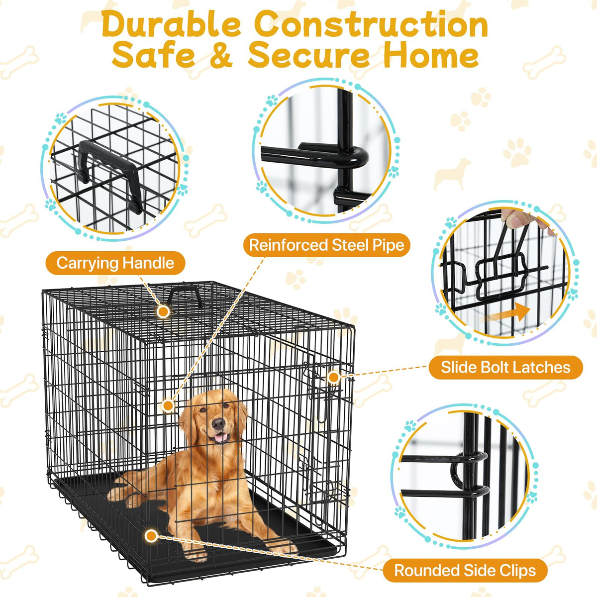 48 Inch Folding Metal Wire Dog Crate with Divider Panel & Removable Tray Y95225