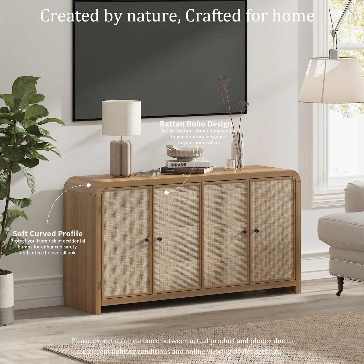 Oak Rattan Sideboard Buffet Cabinet H984