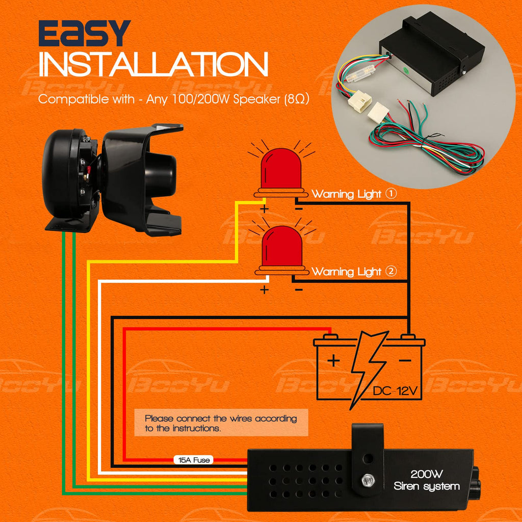 12V 200W 9 Tones Emergency Warning Siren PA System with Handheld Microphone V5579