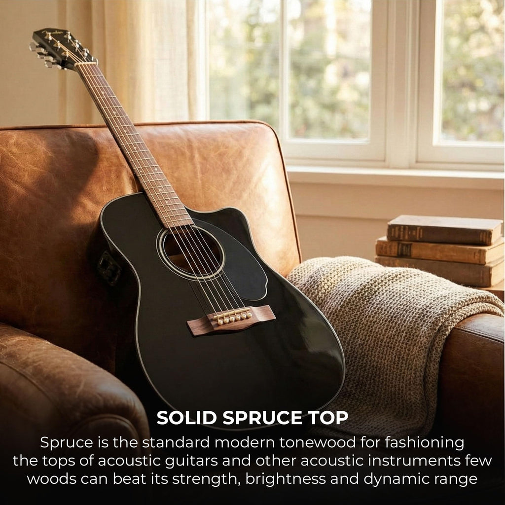 Black Solid Top Dreadnought Acoustic-Electric Guitar with Hard Case P5685