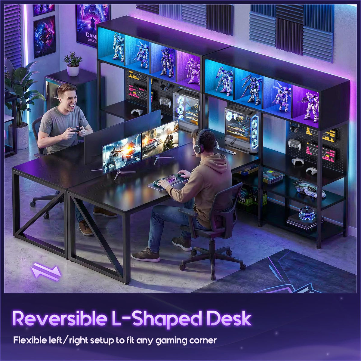 63" L Shaped Gaming Desk with Display Hutch E9190