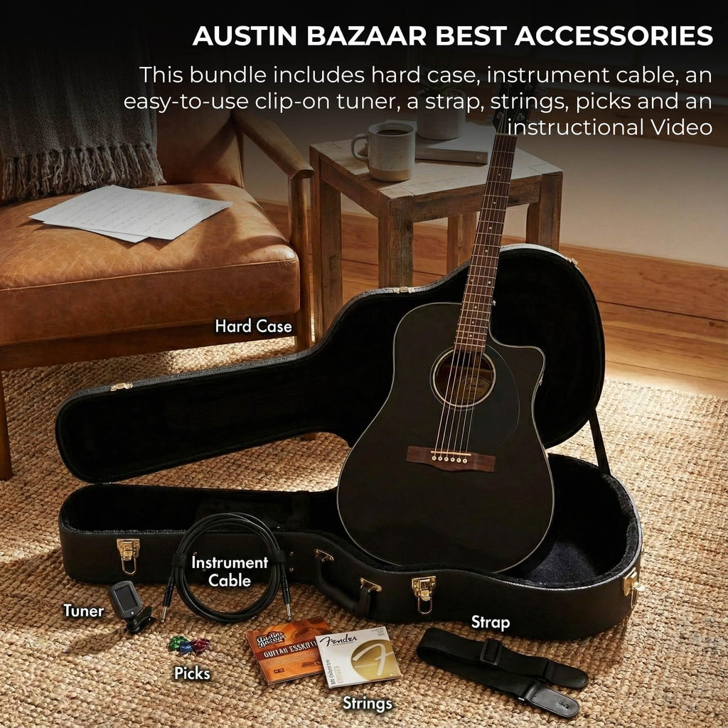 Black Solid Top Dreadnought Acoustic-Electric Guitar with Hard Case P5685