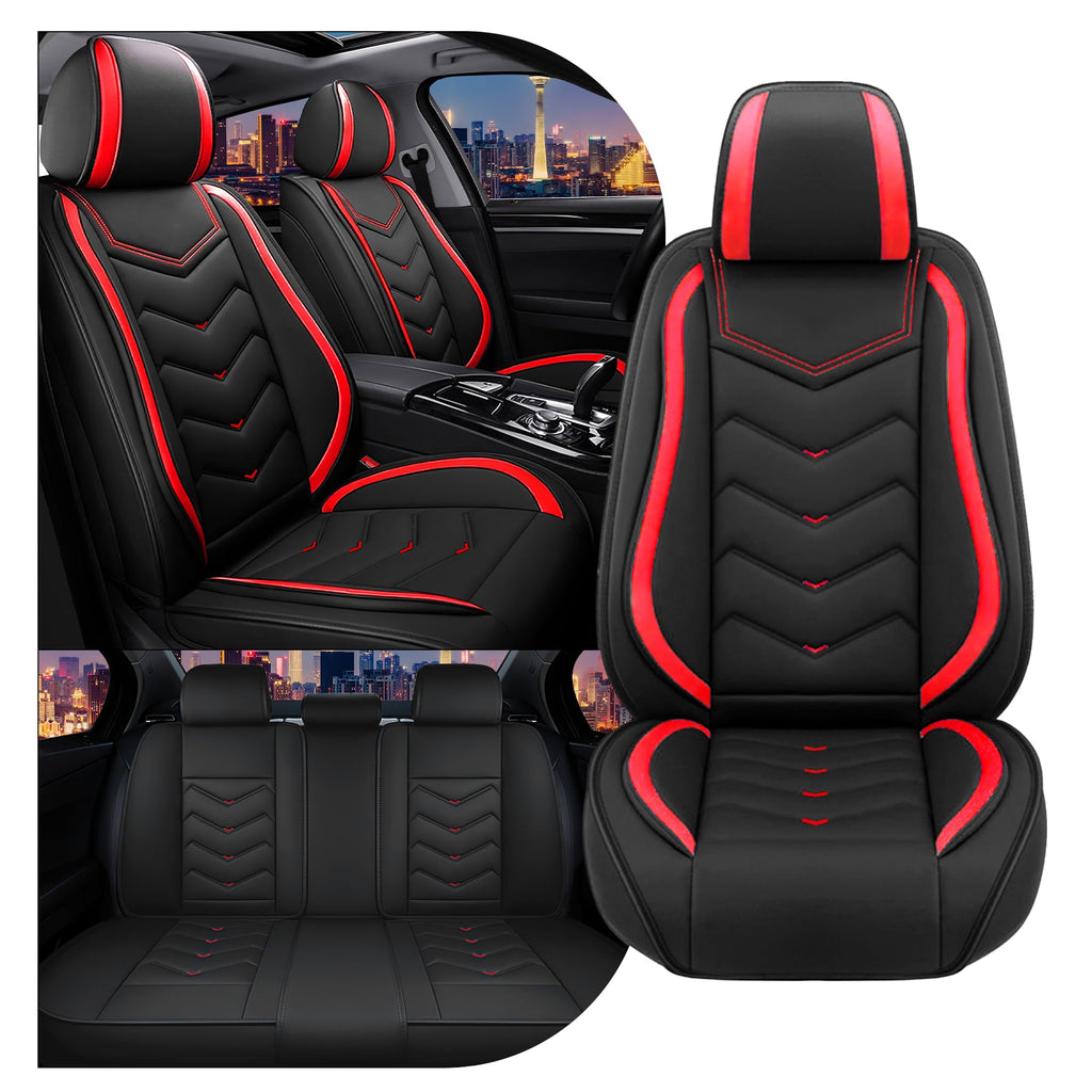 Black Red Nappa Leather Car Seat Covers Set P786
