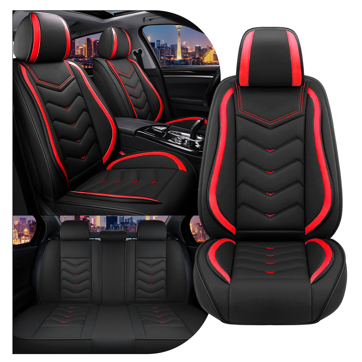 Black Red Nappa Leather Car Seat Covers Set P786