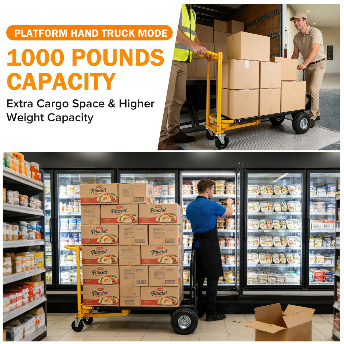 3 in 1 Convertible Hand Truck Dolly Cart with 10" Pneumatic Wheels, 1000LBS Capacity H891