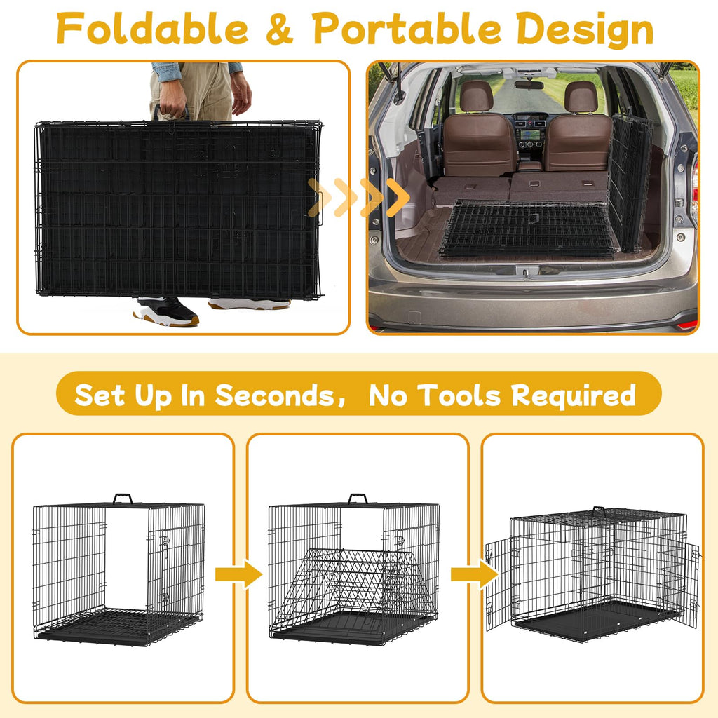 48 Inch Folding Metal Wire Dog Crate with Divider Panel & Removable Tray Y95225