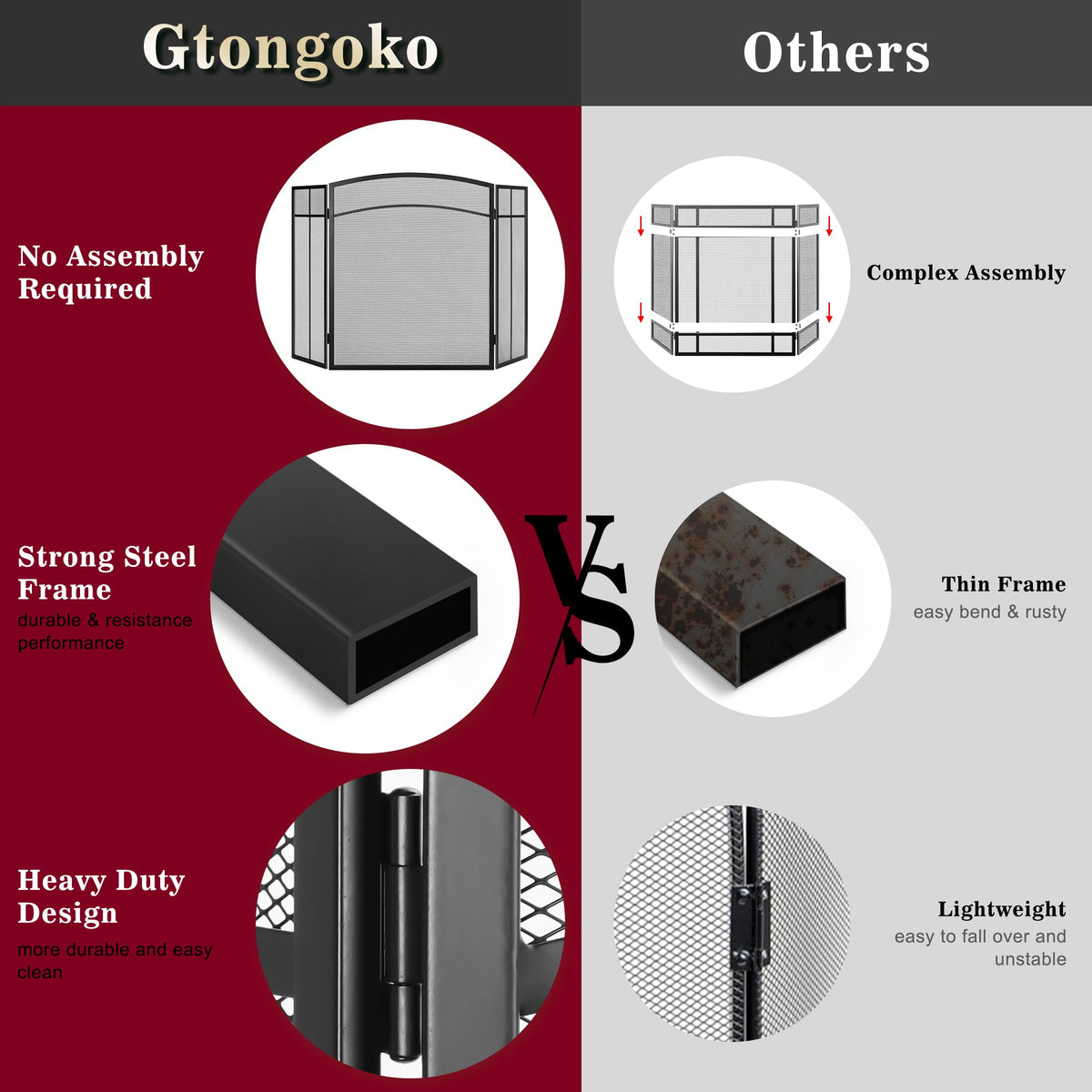 Black 3 Panel Steel Mesh Fireplace Screen P96849