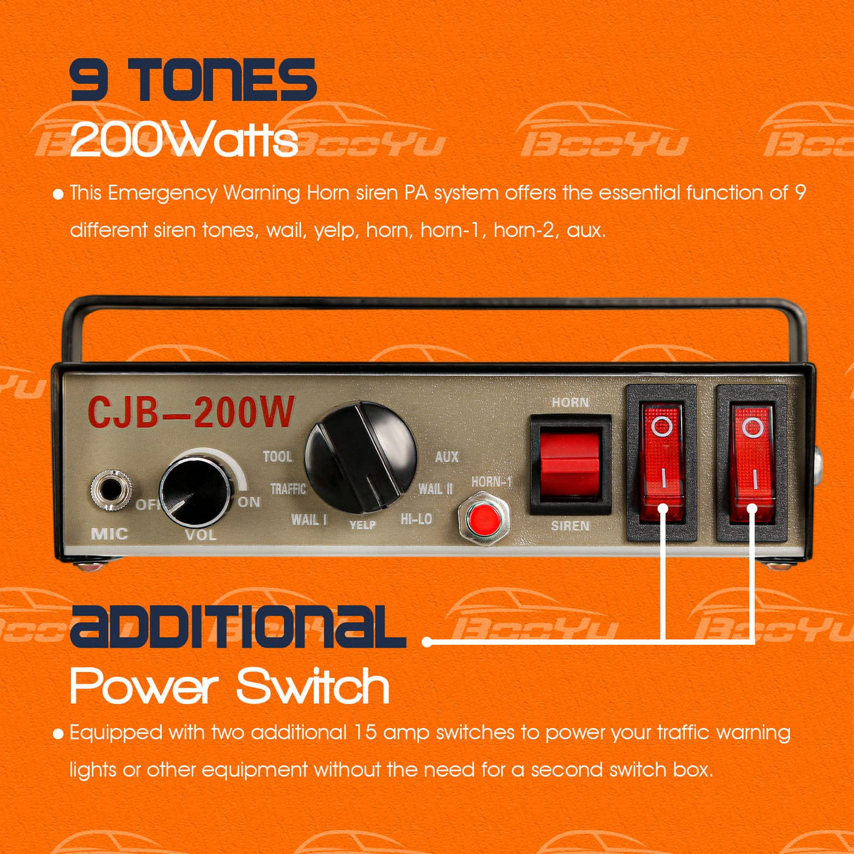 12V 200W 9 Tones Emergency Warning Siren PA System with Handheld Microphone V5579