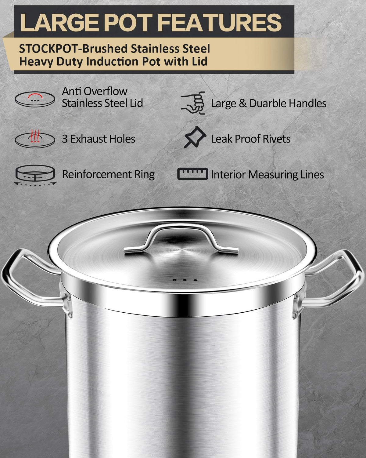 Large Stainless Steel Stockpot with Lid 40 Quart B69849
