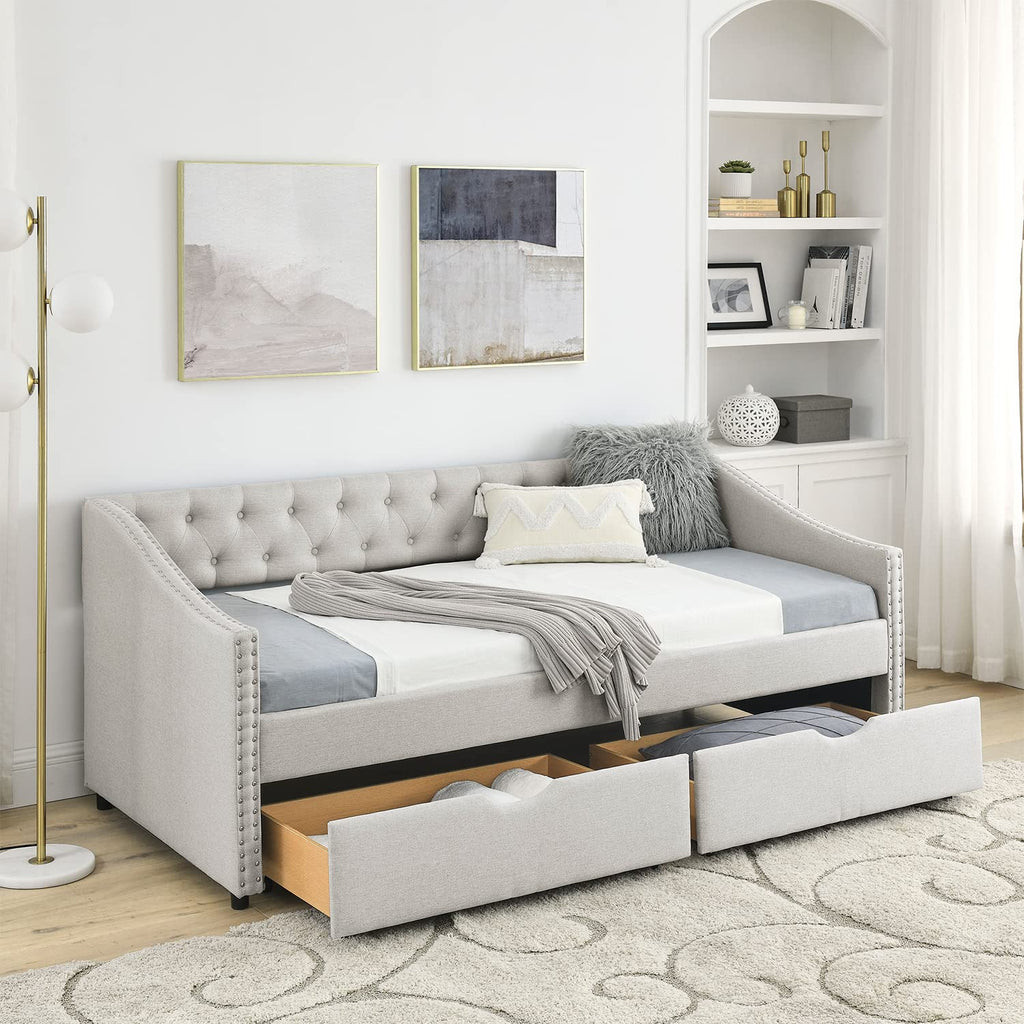 Beige Twin Size Upholstered Daybed with Drawers S344340