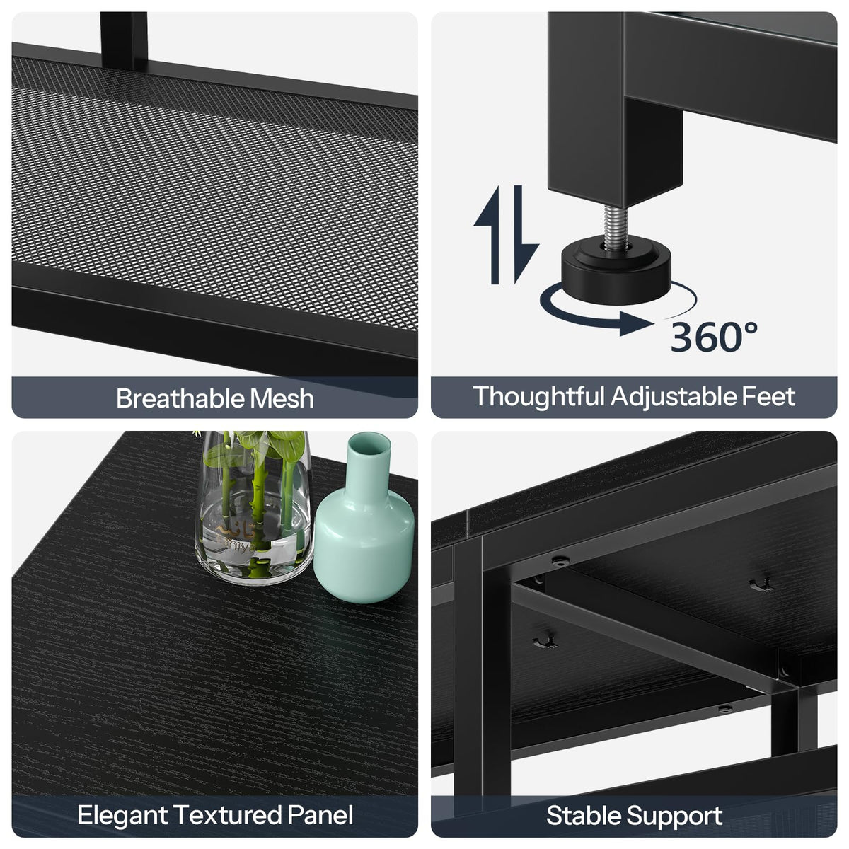 Black 4-Tier LED TV Stand with Charging Station A74160