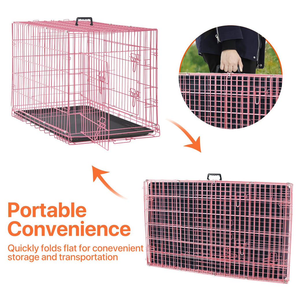Folding Metal Dog Crate with Tray & Divider O8238