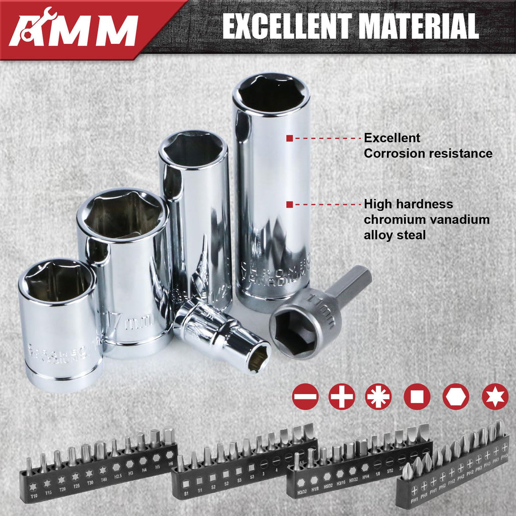 1/4 in, 3/8 in and 1/2 in Drive 202 Piece Mechanics Tool Set E39068