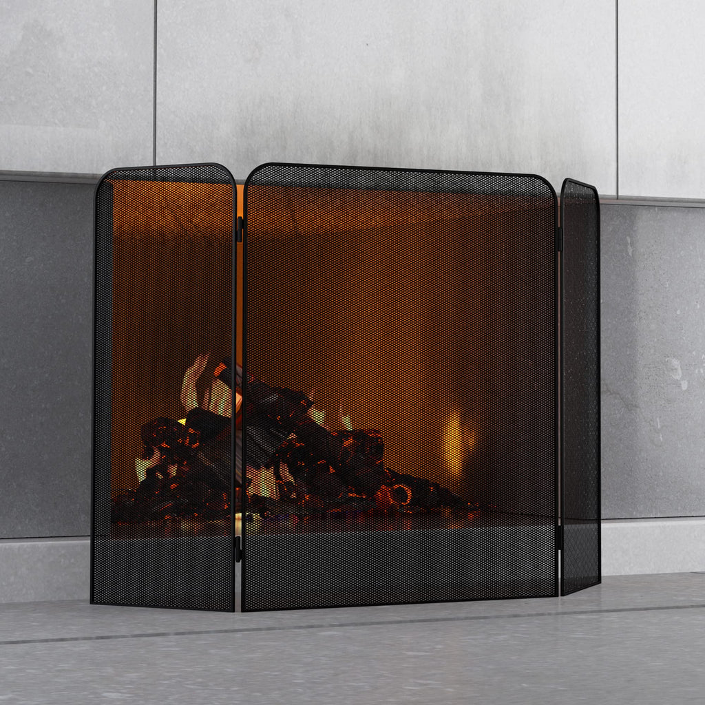 Iron 3-Panel Fireplace Screen Spark Guard H81141