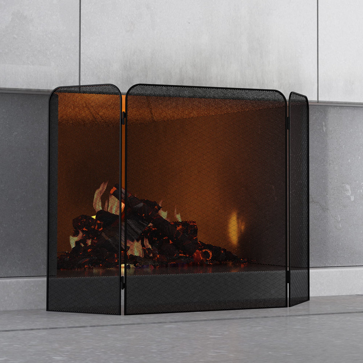 Iron 3-Panel Fireplace Screen Spark Guard H81141