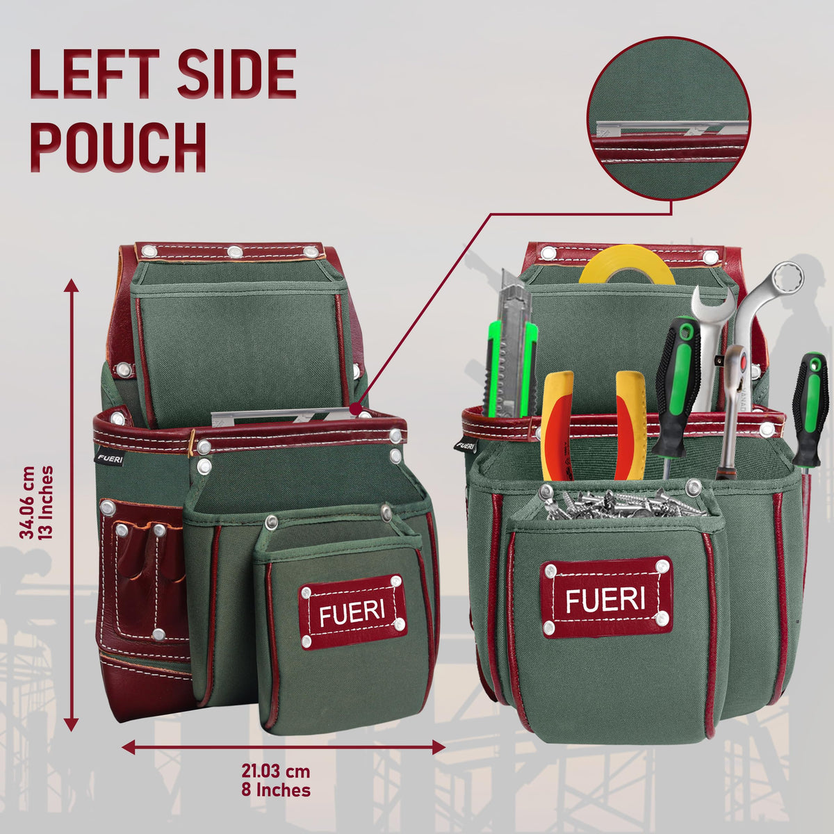 Nylon Grain Leather Carpenter Tool Belt with Padded Belt and Hammer Holder Z8232