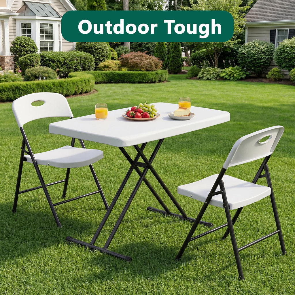 30in White Folding Table with Adjustable Height M905