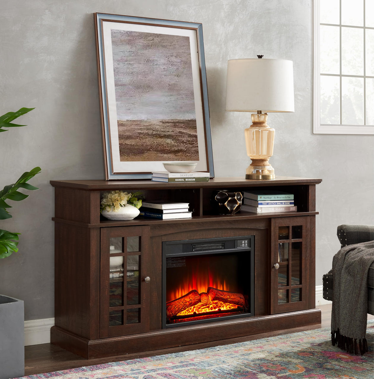 58-Inch Espresso Fireplace TV Stand H628408