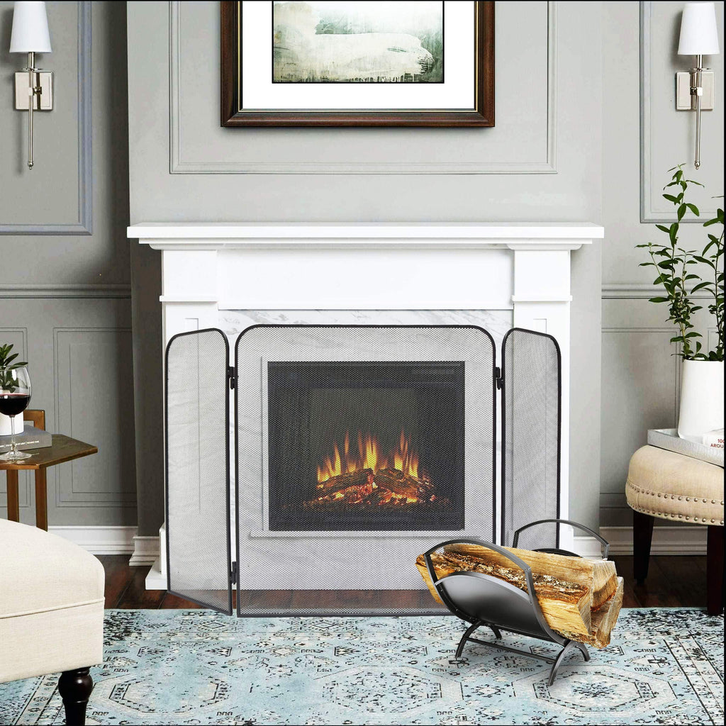 Iron 3-Panel Fireplace Screen Spark Guard H81141