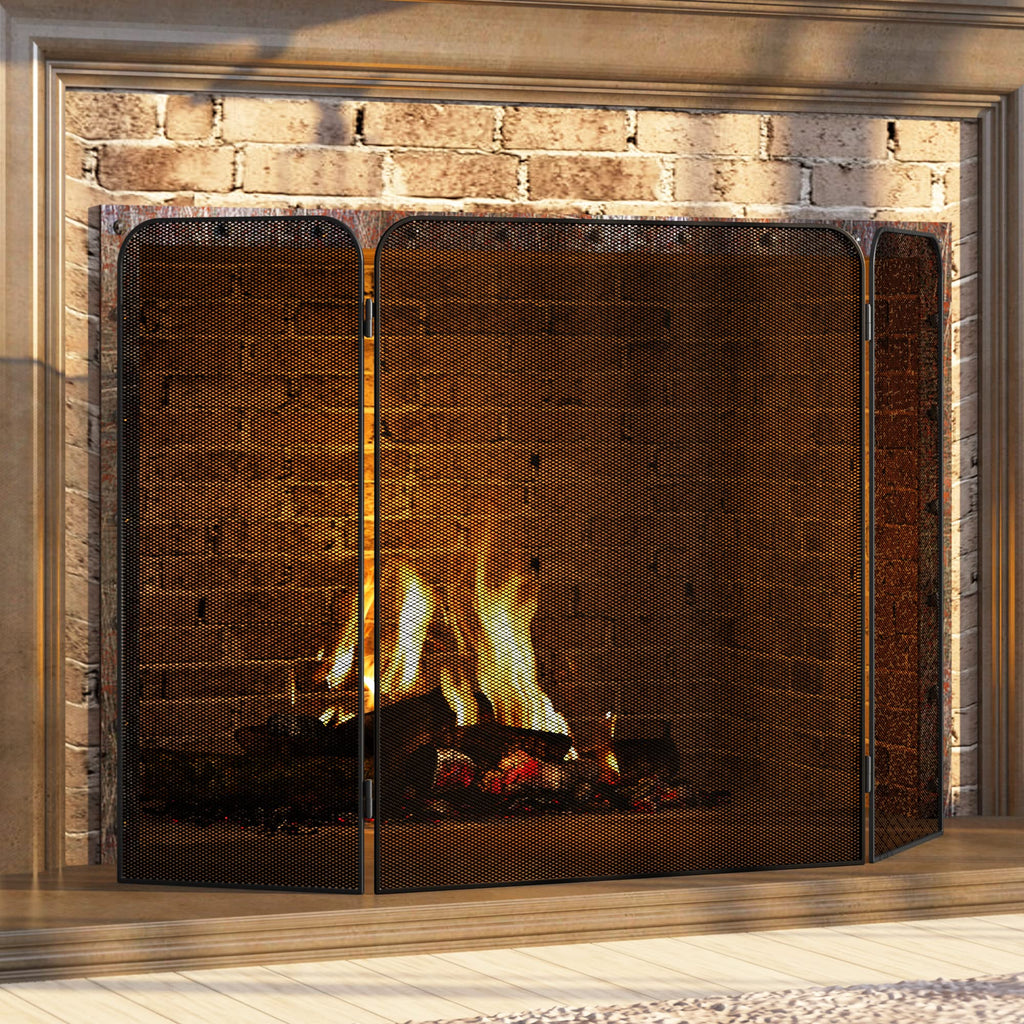Iron 3-Panel Fireplace Screen Spark Guard H81141